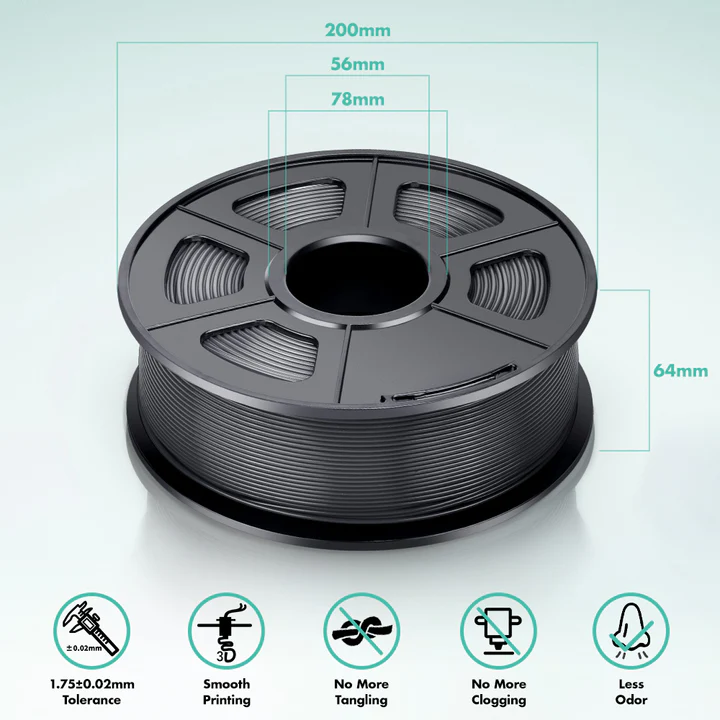 SUNLU ABS 3D Printer Filament 1.75MM +/- 0.02MM 1KG Spool Black